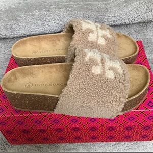 Tory Burch Double T Logo Shearling Flatform
